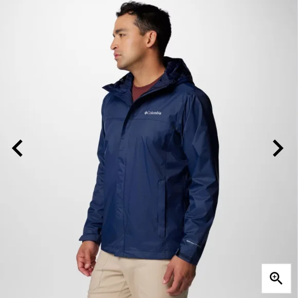 Columbia Blue Rain Jacket with Hood and Water-Resistant Material Size Small